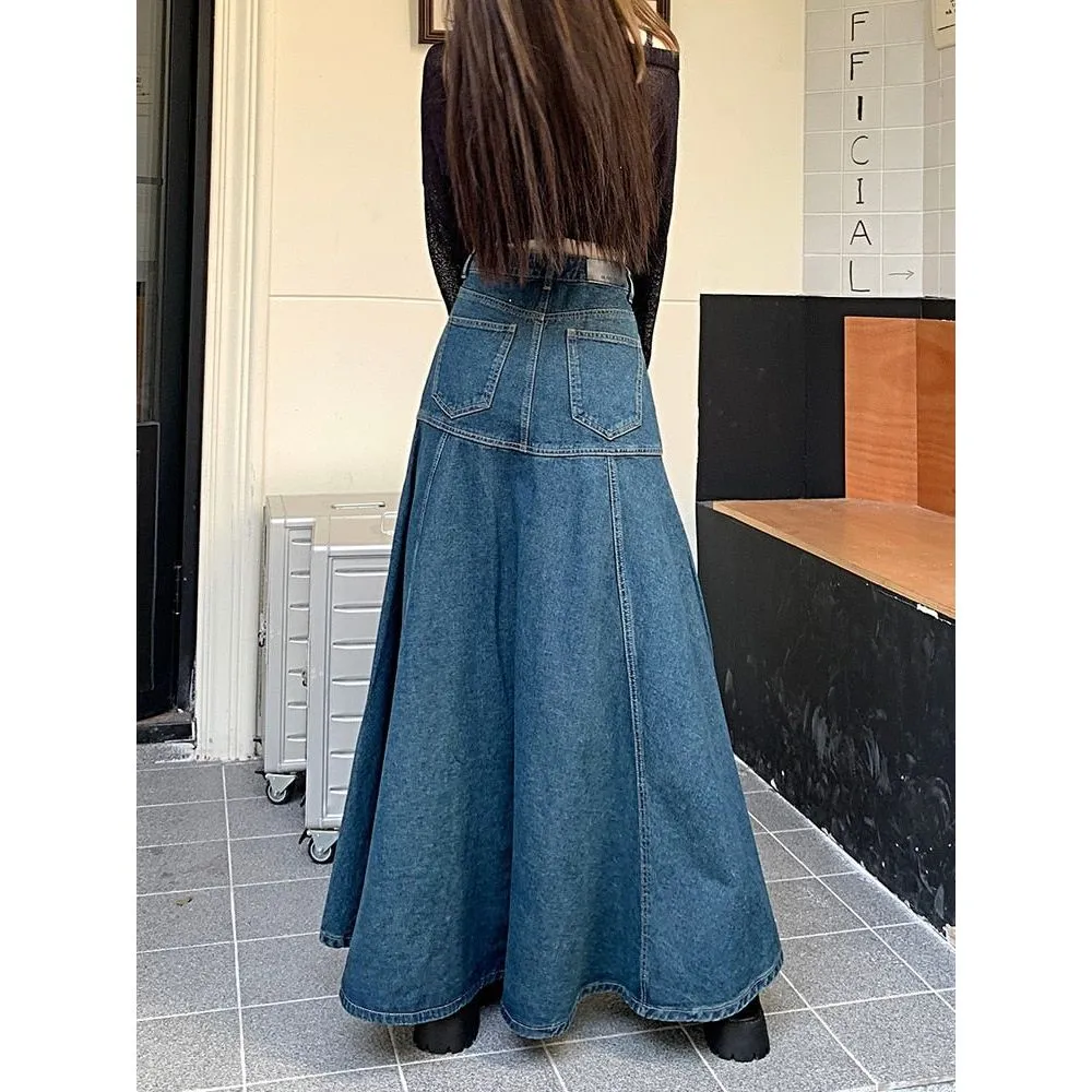 Women's Long Slimming A-Line Denim Skirt