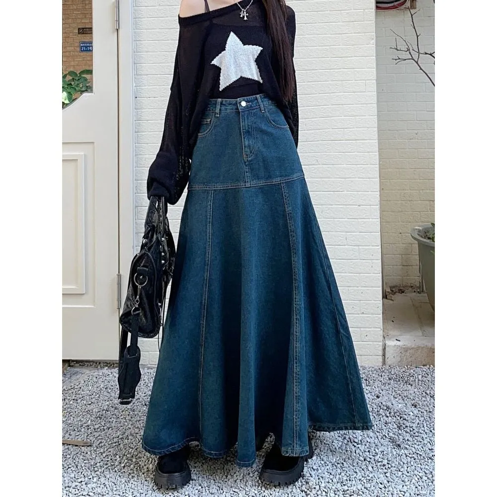 Women's Long Slimming A-Line Denim Skirt