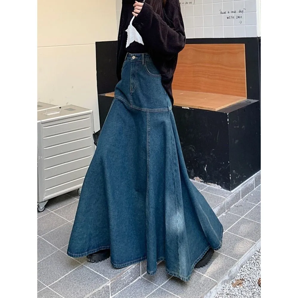 Women's Long Slimming A-Line Denim Skirt