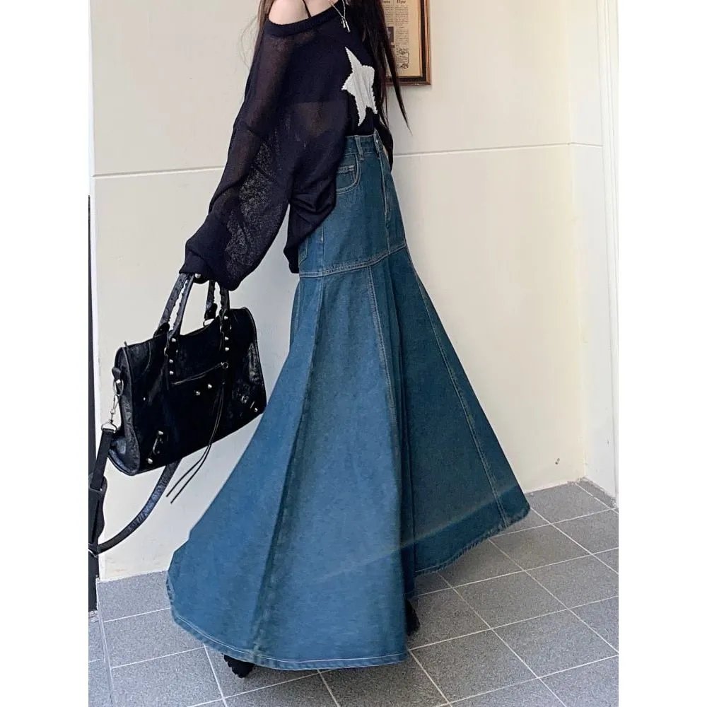 Women's Long Slimming A-Line Denim Skirt